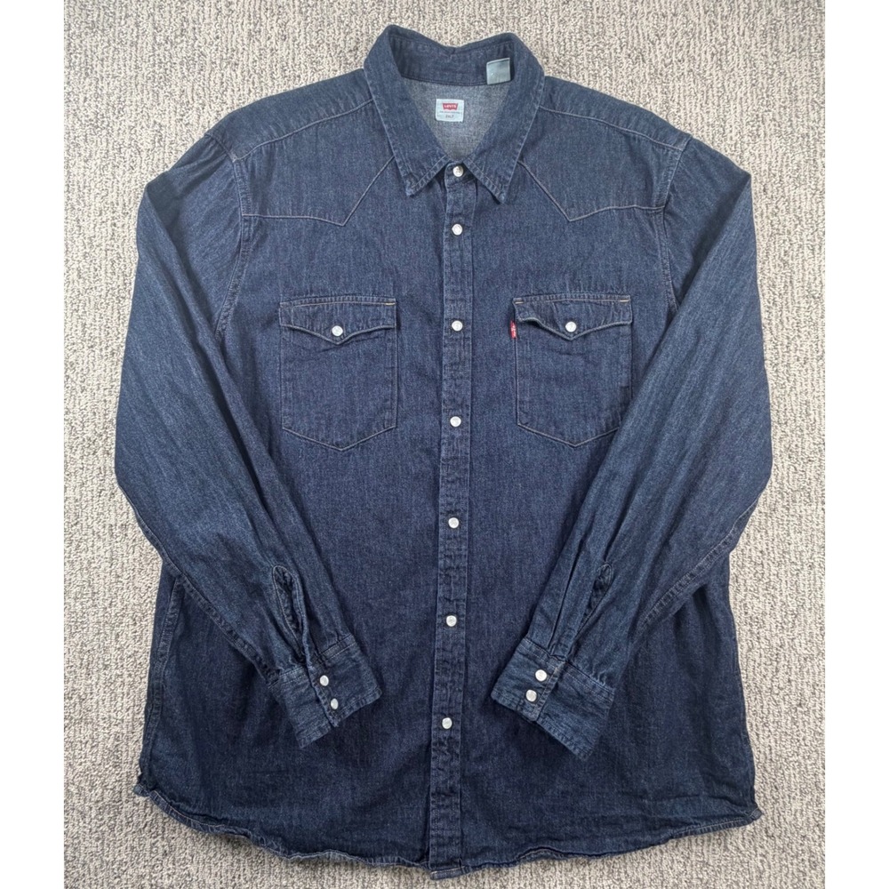 Levi's Western Shirt Men 2XLT Blue Denim Pearl Snap Long Sleeve 57470-0004